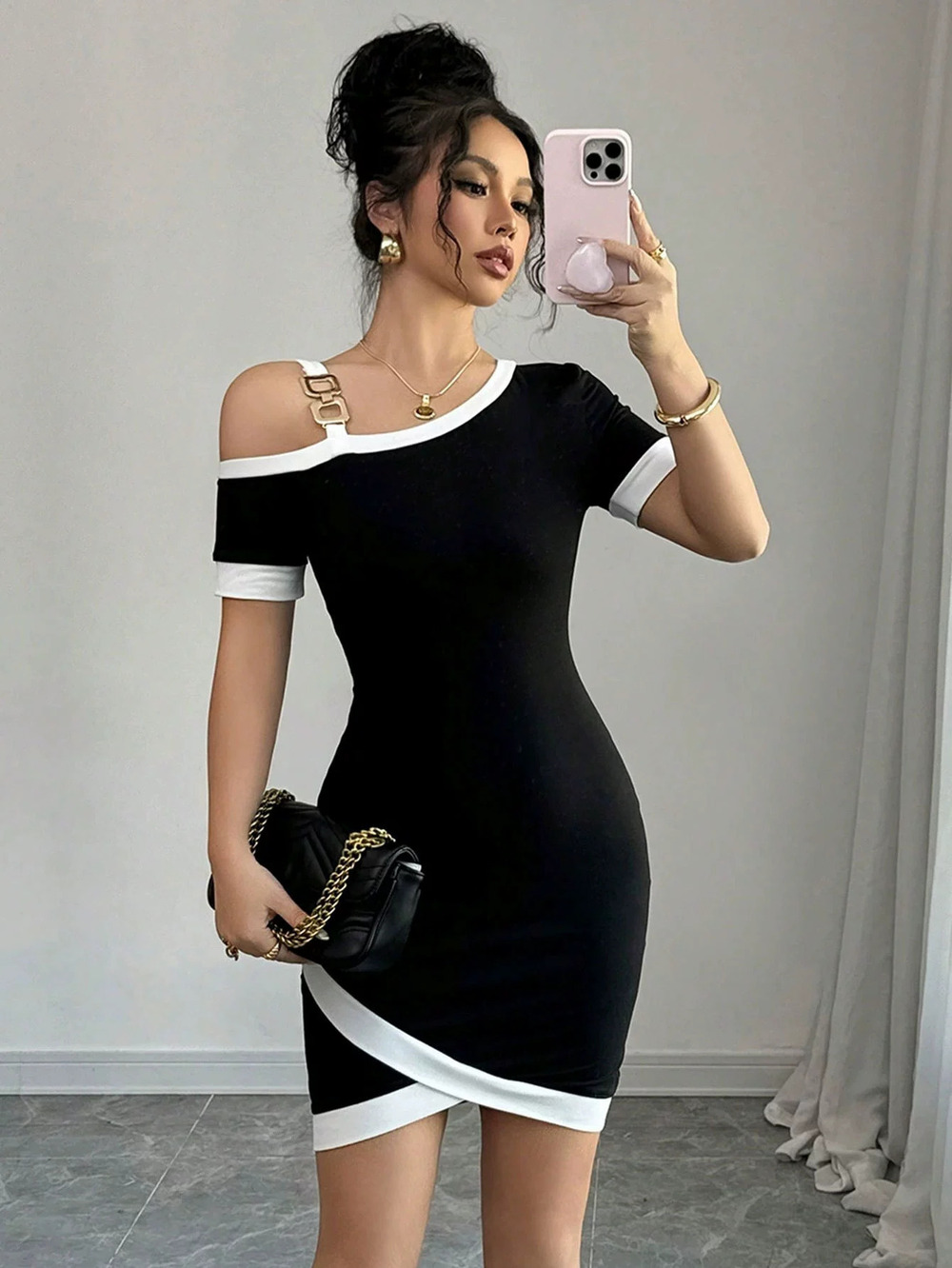 ZARA Elegant Spring Summer Asymmetric One Shoulder Bodycon Mini Dress